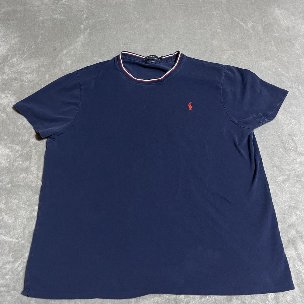 Polo Ralph Lauren Shirt Mens XL Navy Blue Custom Slim Fit Tee Red Pony Logo